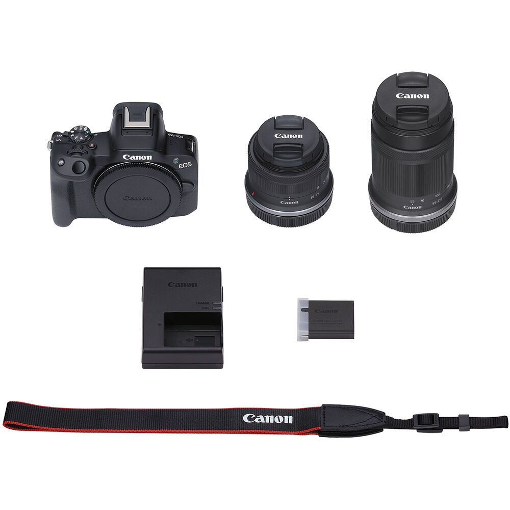 Canon EOS R50 Mirrorless Camera with 18-45mm and 55-210mm Lenses (Black) - The Camerashop