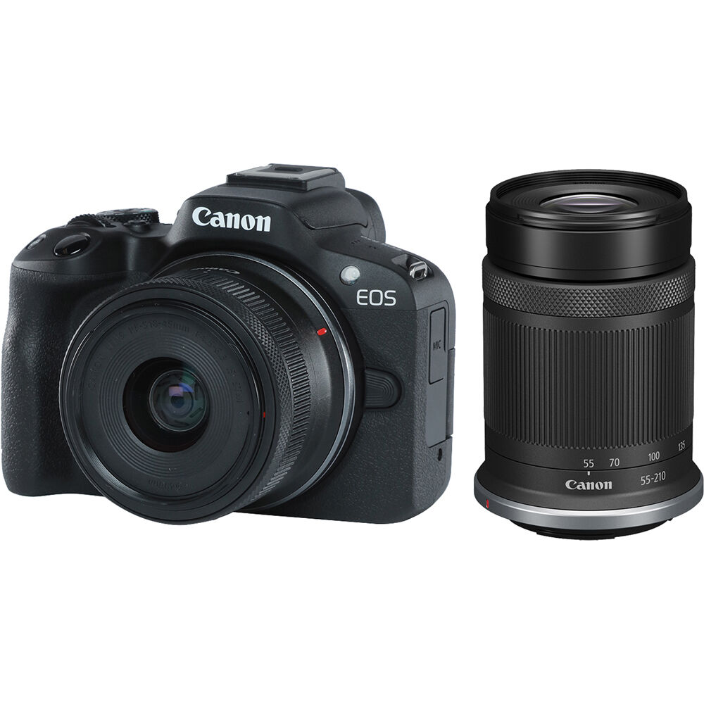 Canon EOS R50 Mirrorless Camera with 18-45mm and 55-210mm Lenses (Black) - The Camerashop