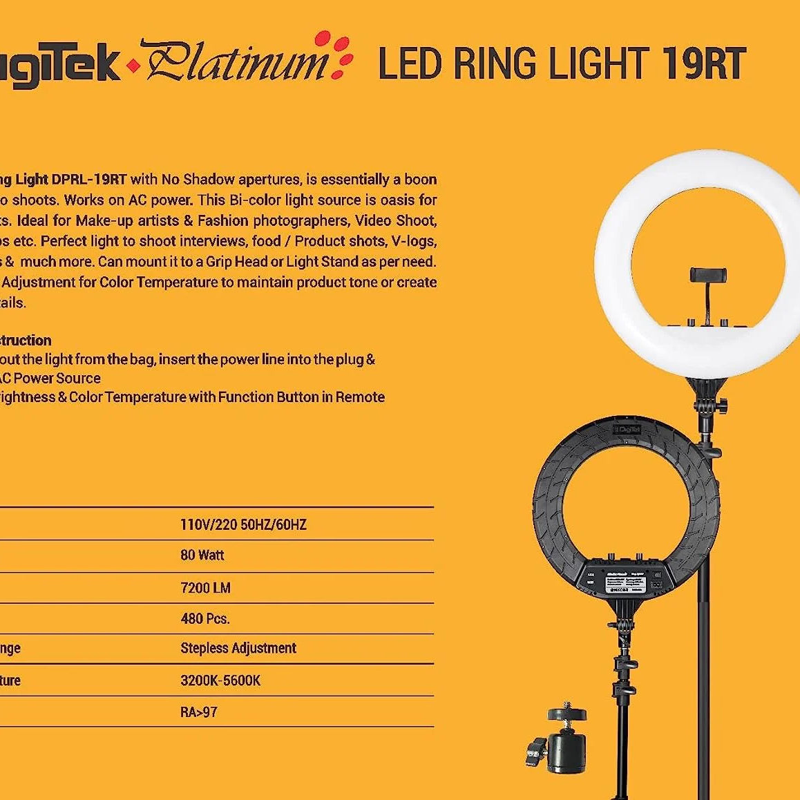 Digitek Platinum DPRL-19RT Professional LED Ring Light - The Camerashop