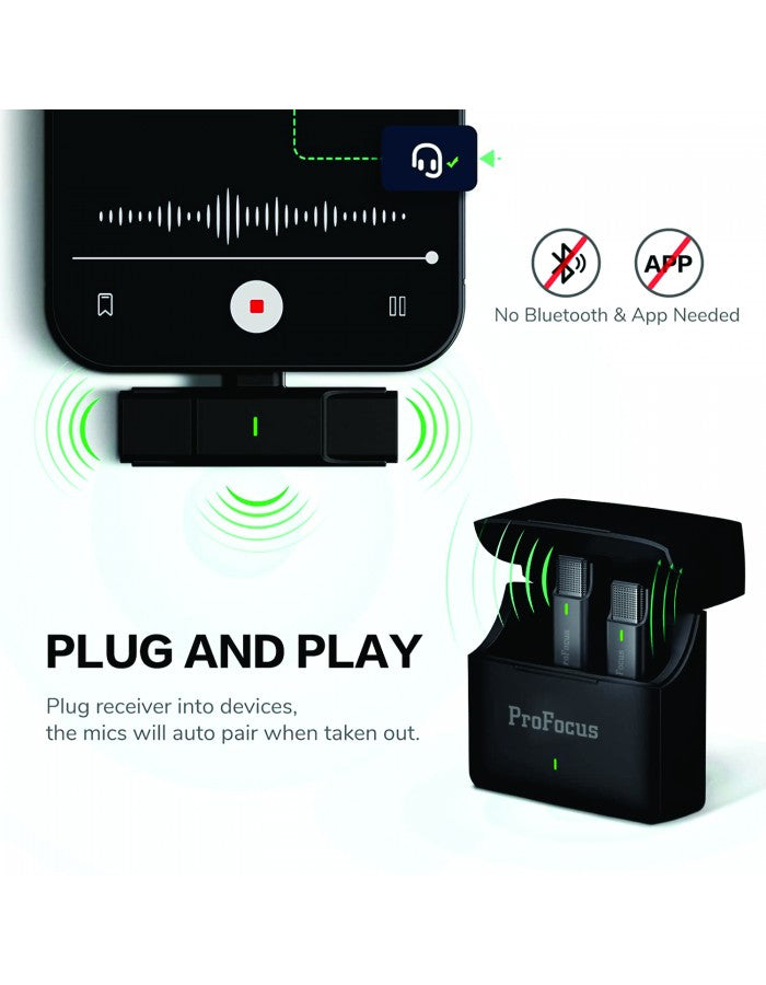 Profocus EP033A Wireless Microphone for Apple Users With Charging Case, Lightning Receiver, Plug & Play - The Camerashop