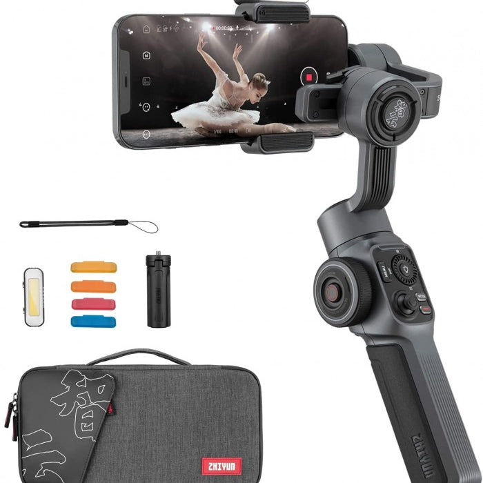 Zhiyun Smooth 5 Combo Smartphone Gimbal Stabilizer 3-Axis Handheld Gimbal with Grip Tripod, LED Fill Light for Vlog, iPhone, Android - The Camerashop