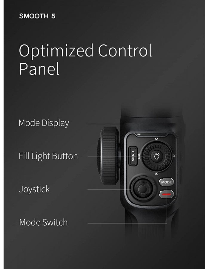 Zhiyun Smooth 5 Combo Smartphone Gimbal Stabilizer 3-Axis Handheld Gimbal with Grip Tripod, LED Fill Light for Vlog, iPhone, Android - The Camerashop