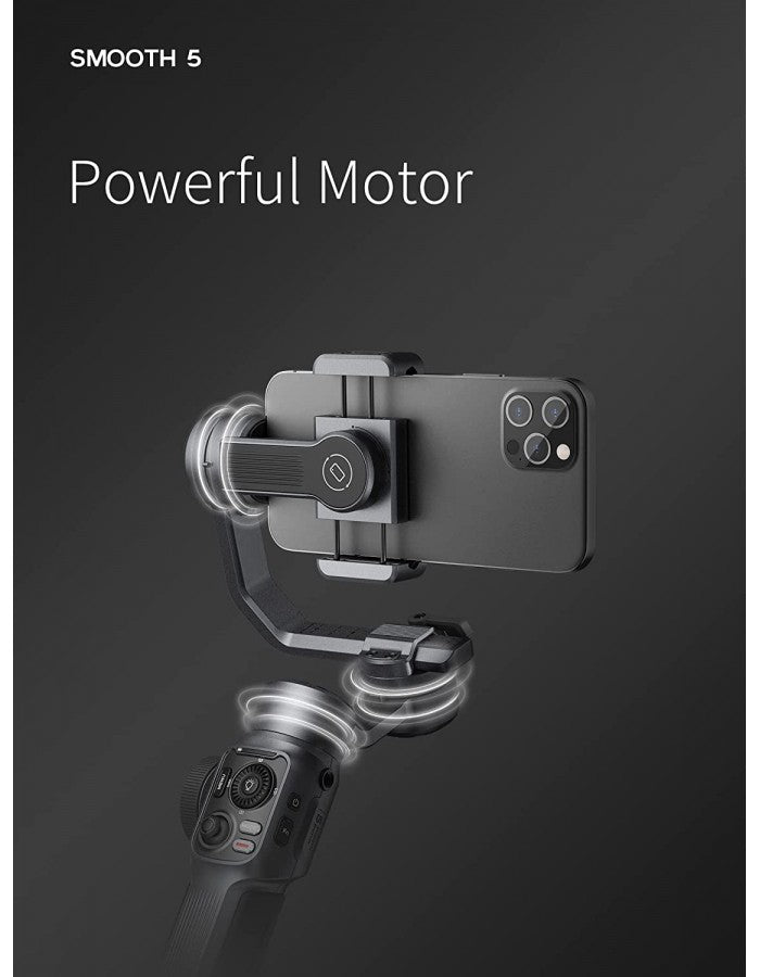 Zhiyun Smooth 5 Combo Smartphone Gimbal Stabilizer 3-Axis Handheld Gimbal with Grip Tripod, LED Fill Light for Vlog, iPhone, Android - The Camerashop