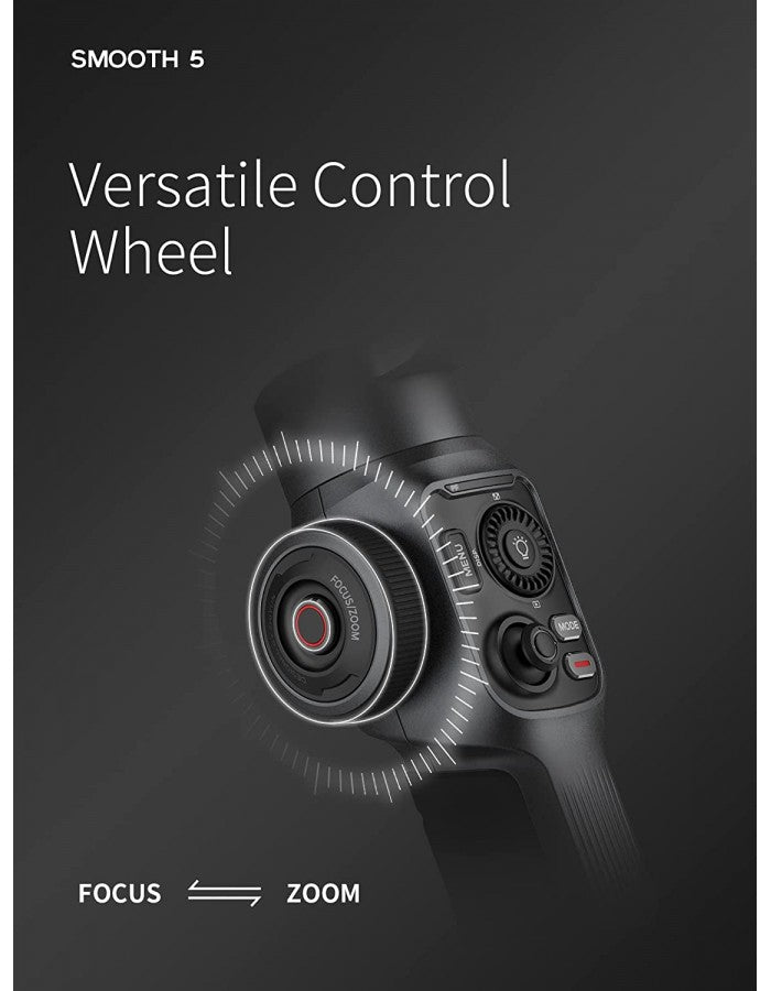 Zhiyun Smooth 5 Combo Smartphone Gimbal Stabilizer 3-Axis Handheld Gimbal with Grip Tripod, LED Fill Light for Vlog, iPhone, Android - The Camerashop