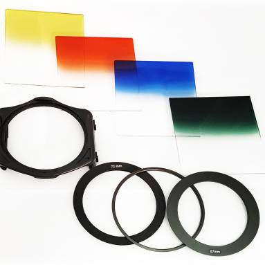 OMAX 4pcs Square Gradient Color Filter Bundle Kit for Cokin P Series with Filter Holder + Adapter Ring(67mm/ 72mm / 82mm) Color Graduated Filter - The Camerashop
