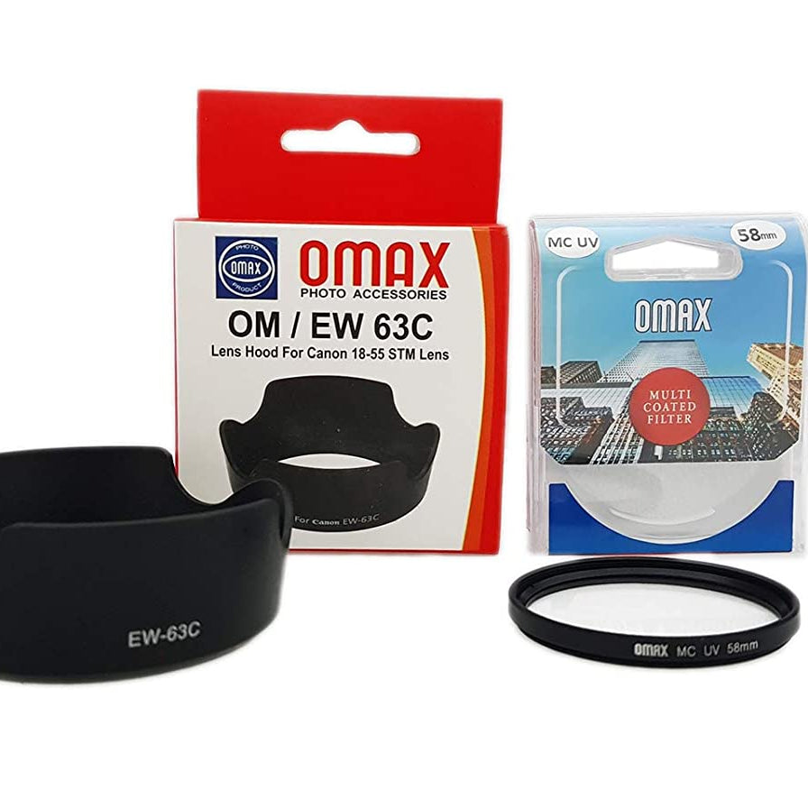 Omax lens hood & mc uv filter combo for canon 55-250mm f/4-5.6 stm - The Camerashop
