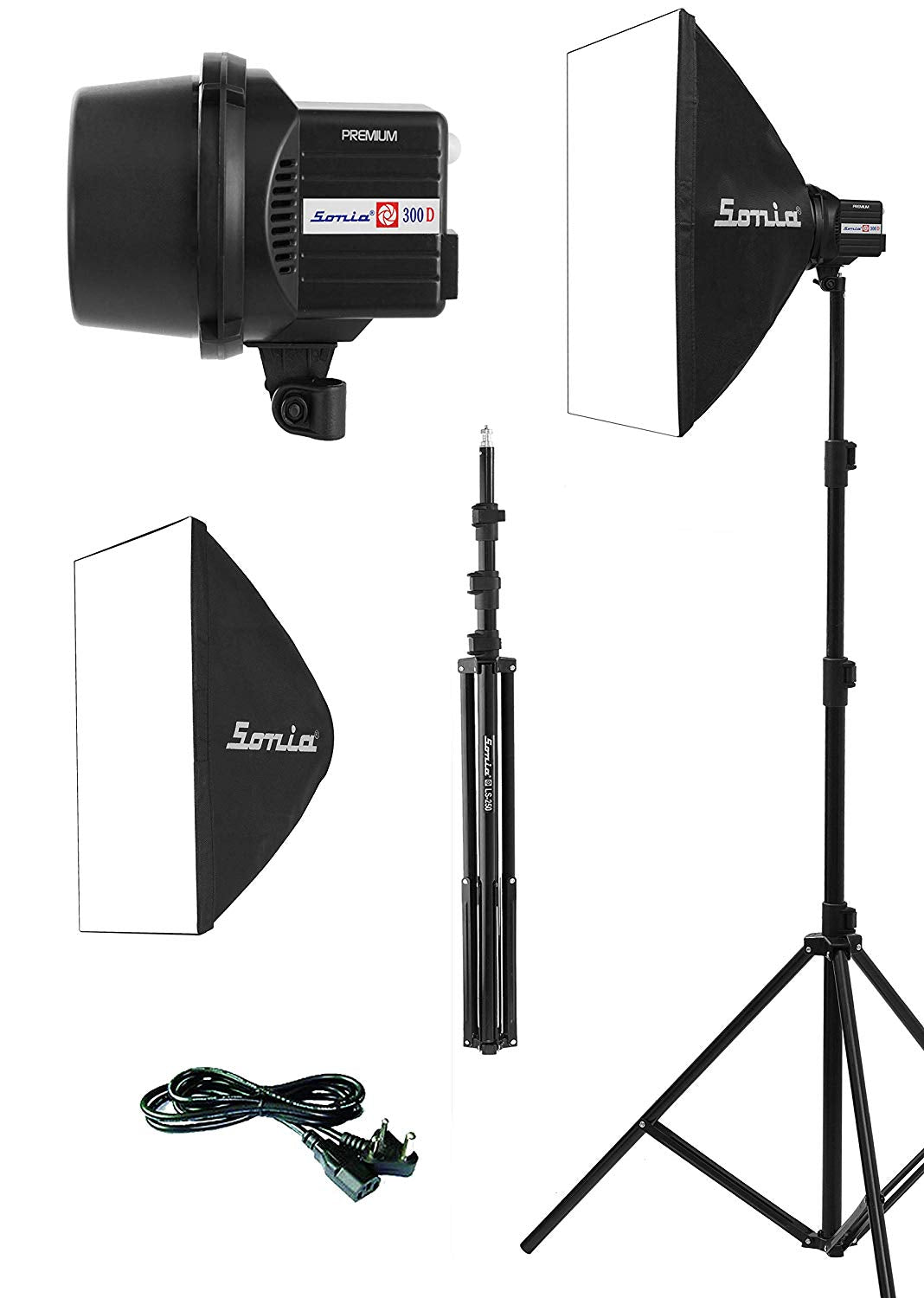 Sonia 300D Studio Flash Light/Studio Light Premium Soft Box with Light Stand LS250 - The Camerashop