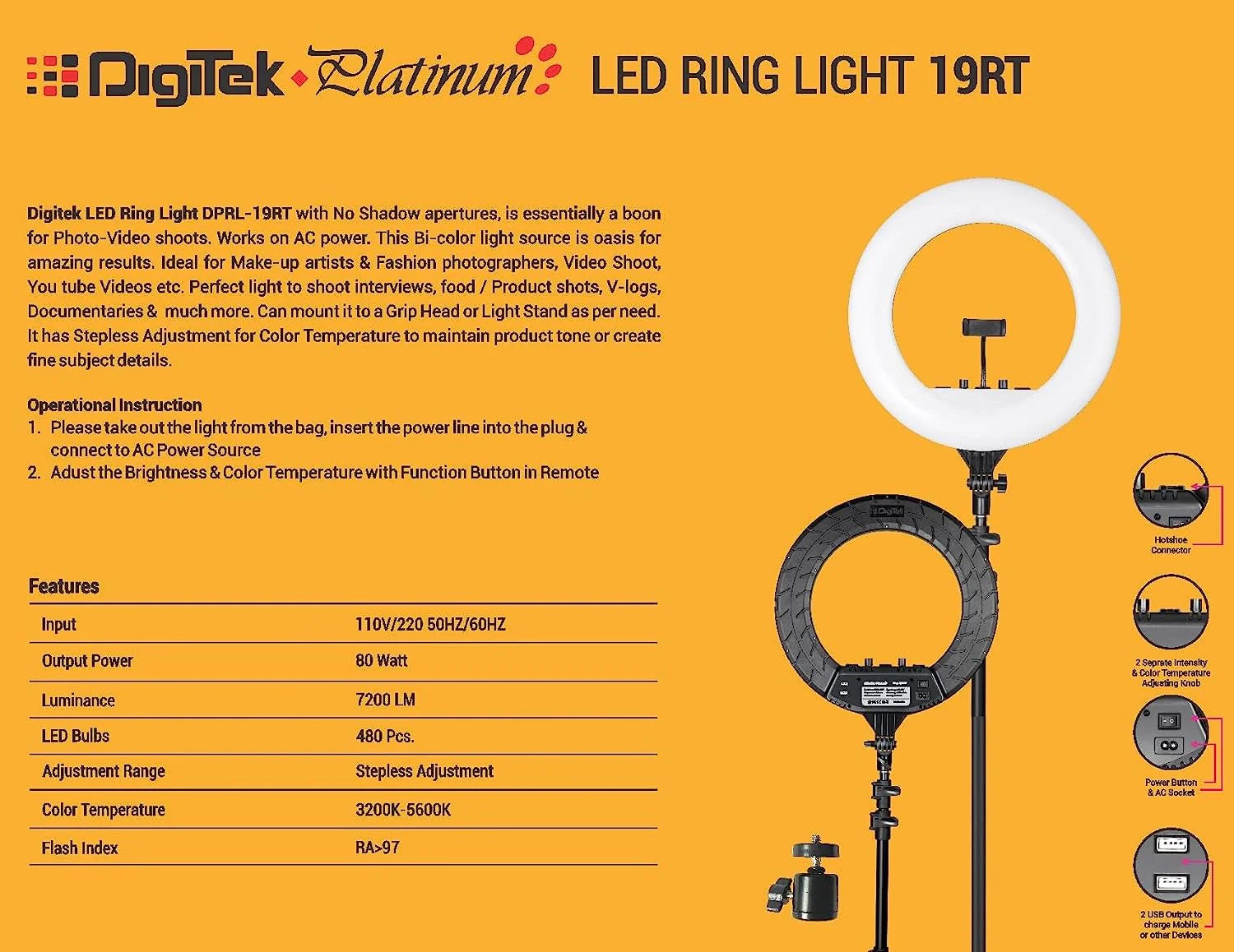 Digitek Platinum DPRL-19RT Professional LED Ring Light - The Camerashop