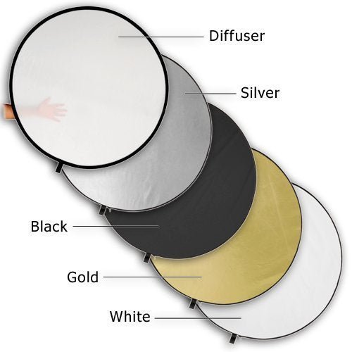 Omax 5-in-1 Photography Camera Reflector Collapsible Multi-Disc Light with Bag - Translucent, Silver, Gold, White and Black - The Camerashop