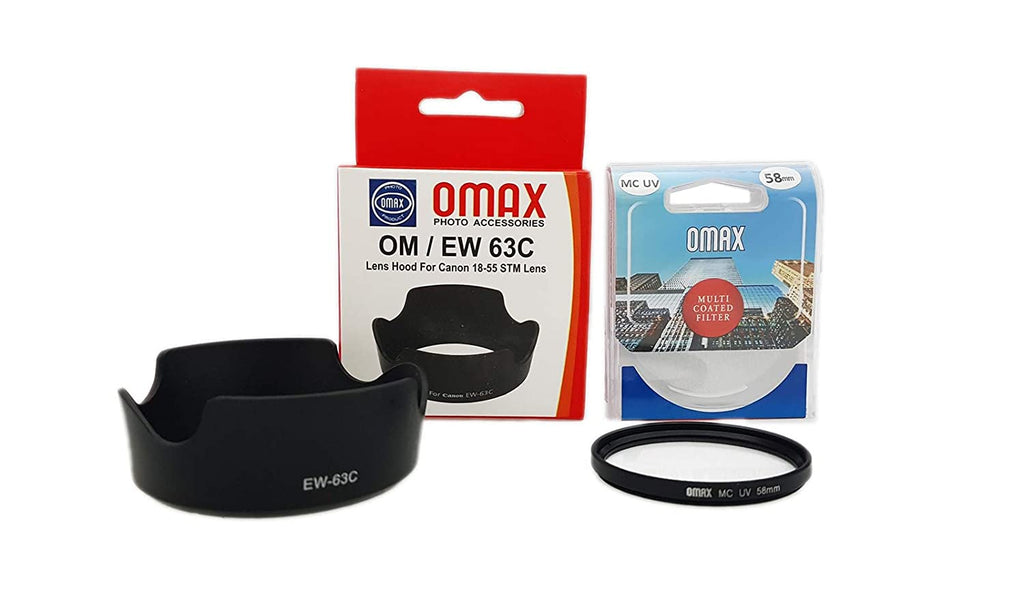 Omax lens hood & mc uv filter combo for canon 55-250mm f/4-5.6 stm - The Camerashop
