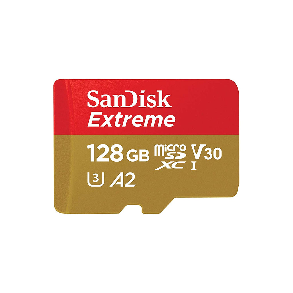 SanDisk Extreme uSD,160MB/s R, 90MB/s W,C10,UHS,U3,V30,A2, 128GB, for 4K Video on Smartphones, Action Cams & Drones - The Camerashop
