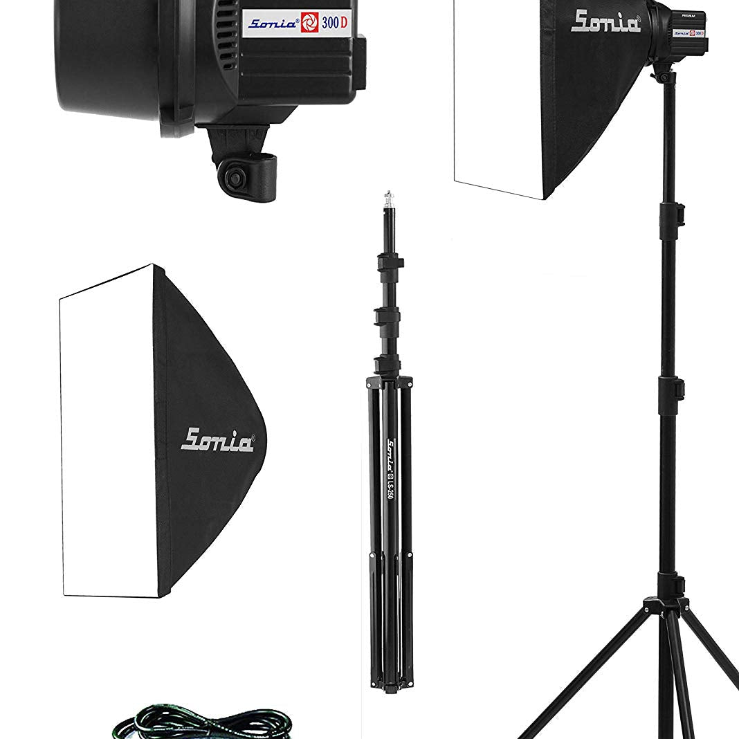 Sonia 300D Studio Flash Light/Studio Light Premium Soft Box with Light Stand LS250 - The Camerashop