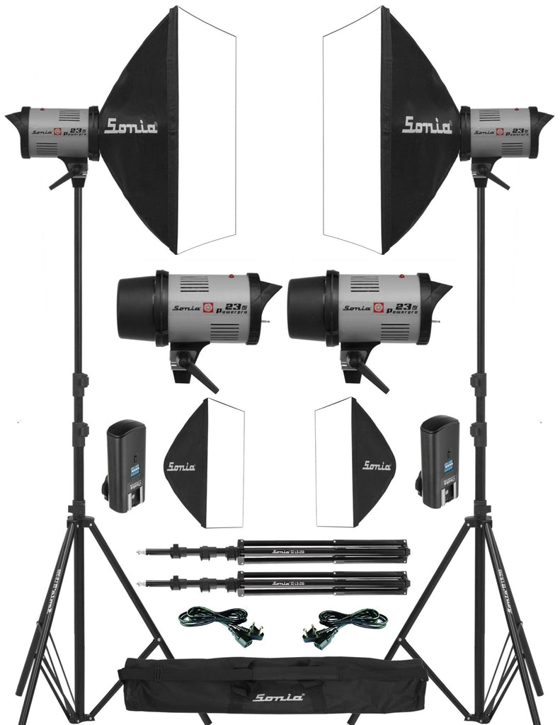 Sonia Studio Light Powerpro 23RF Kit with Double Diffuser Soft Box; Transmitter; Carry Case & Light Stand - The Camerashop